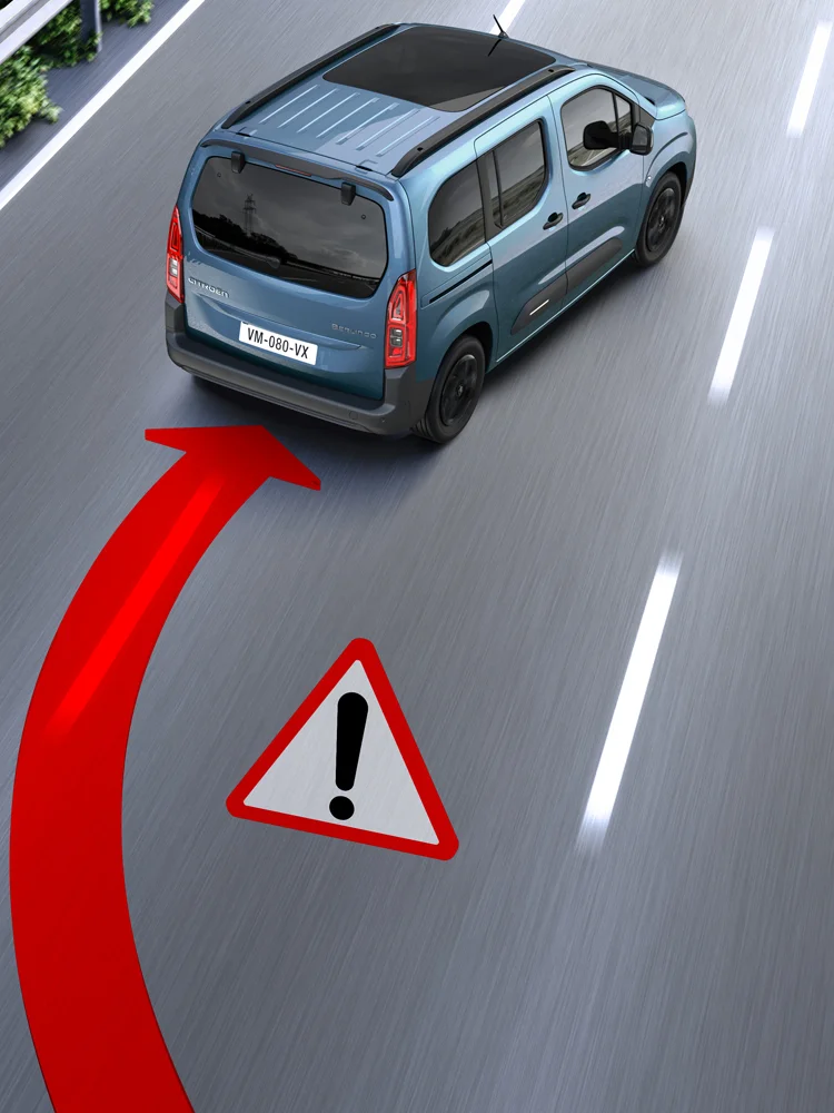 Rear three‑quarter view Berlingo with Lane Departure Warning enhancing safety, visibility, efficiency and assured lane‑keeping