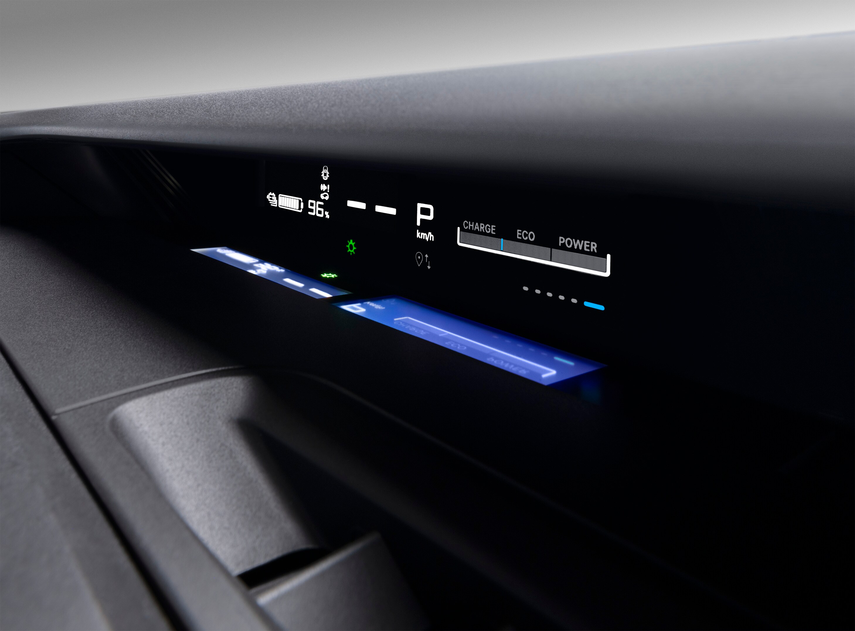 Close‑up dashboard view of Citroën C3 SUV highlighting digital energy display for intuitive, affordable urban driving.