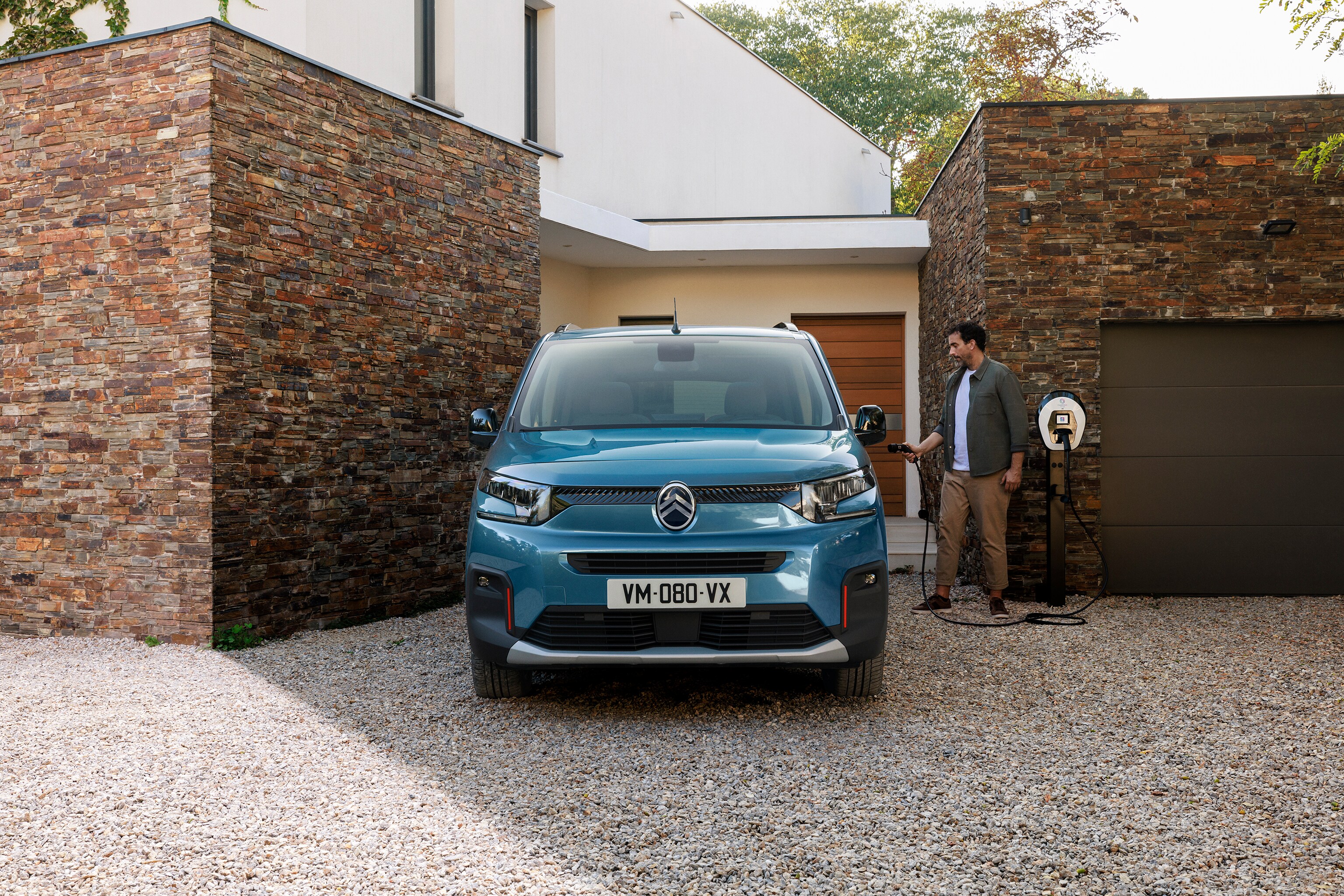 Front view Kiama Blue Berlingo showing home electric charging, safety, efficiency and technology for easy everyday family use